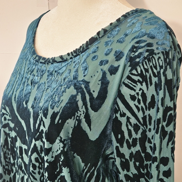 Simply Vera Vera Wang Size L Green Velvet Long-Sleeved Round Neck Blouse Shirt T - Picture 15 of 16